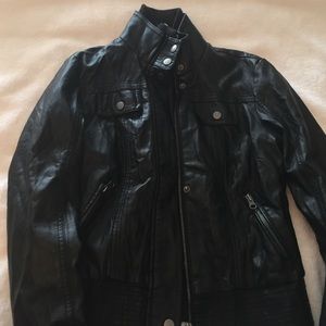 Black, zip-up, leather jacket