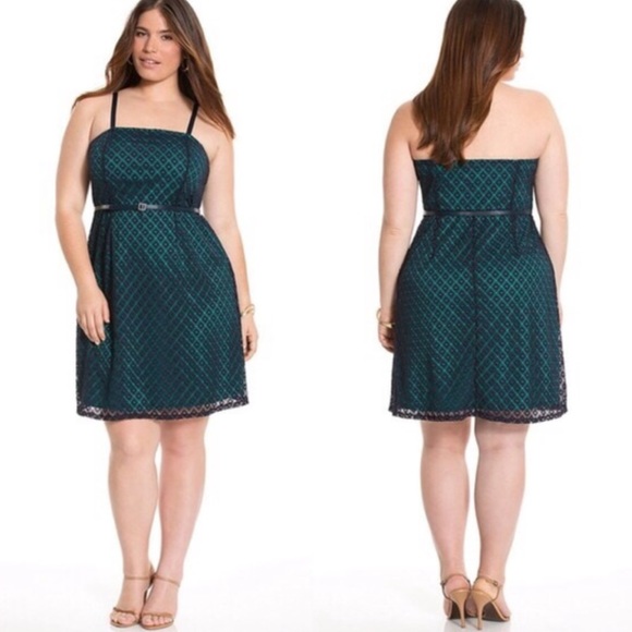 Lane Bryant Dresses & Skirts - Lane Bryant navy lace over teal dress size 20