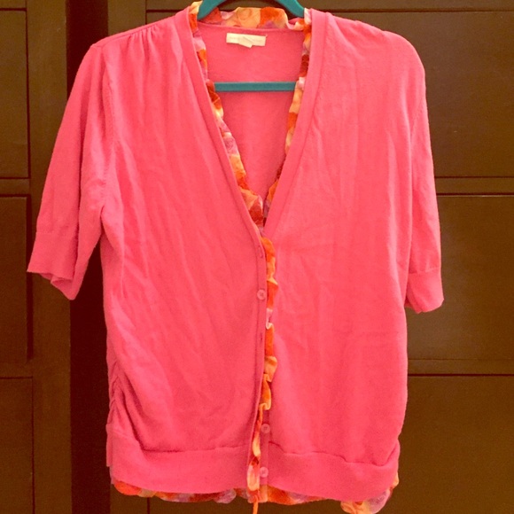 Pink Floral Patter 3/4 sleeve cardigan