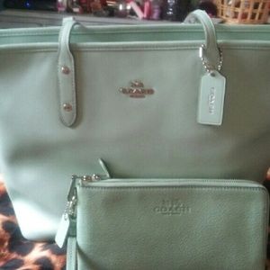 Hard to find Coach Sea Glass Tote and Lg Wristlet