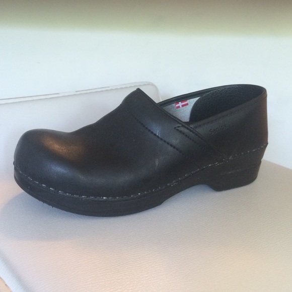 Sanita Black Leather Clogs