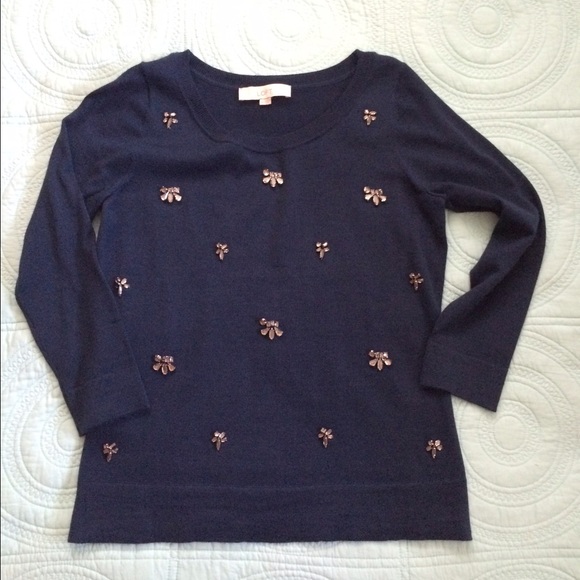 LOFT Dark Teal Sweater with diamond accents