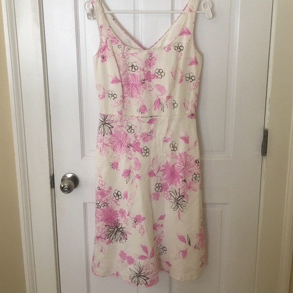 Ann Taylor Loft - pink floral linen/rayon dress