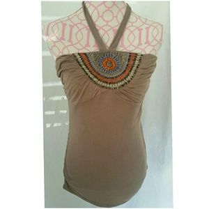 GUESS EMBROIDERY RUNCHED  HALTER TOP
