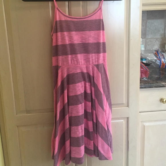 Pink and grey striped sun dress