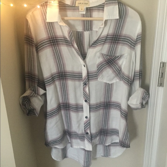 Anthropologie White and Purple Plaid Button Down