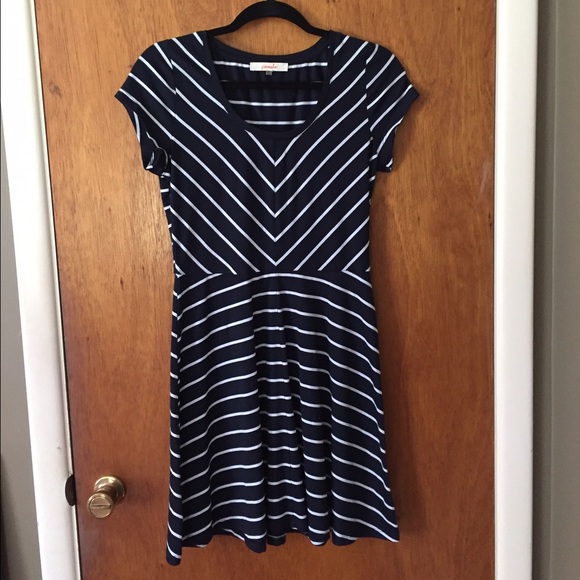 Navy and white striped jersey dress