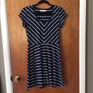 Navy and white striped jersey dress