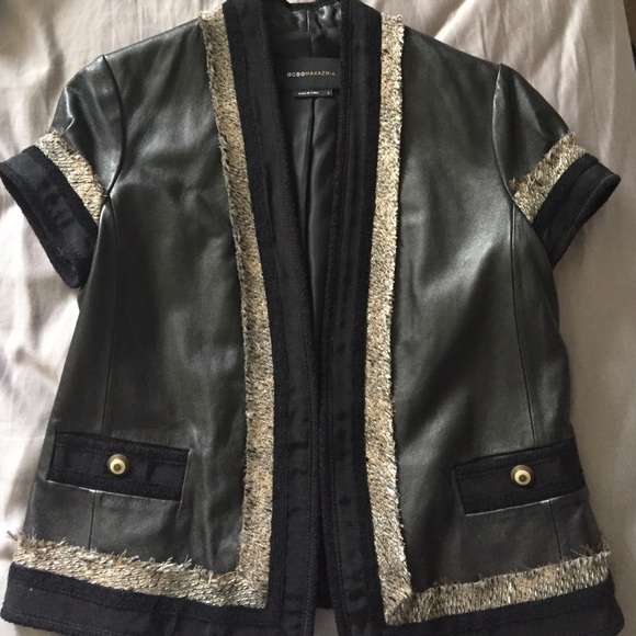 Bcbg maxazria black with gold trim leather jacket