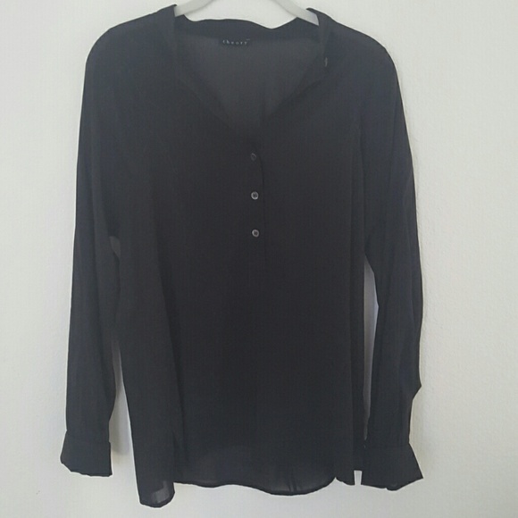 Theory black sheer long sleeve button down