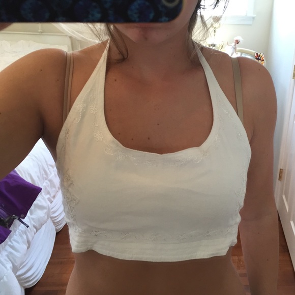 halter crop top with tied back