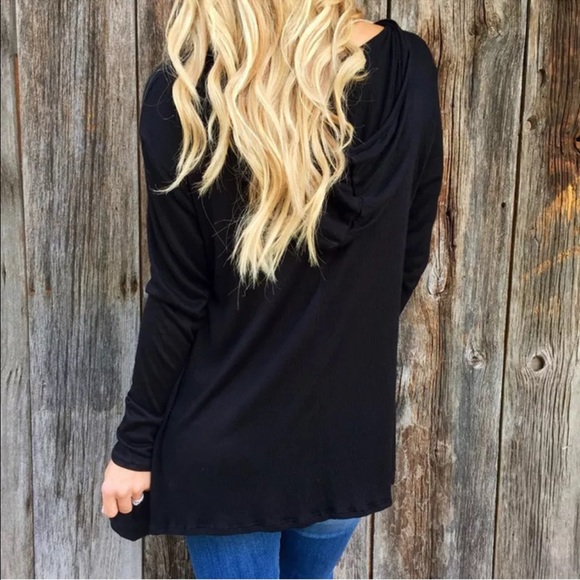 Lace Up Black Drawstring Hoodie - Picture 2 of 3