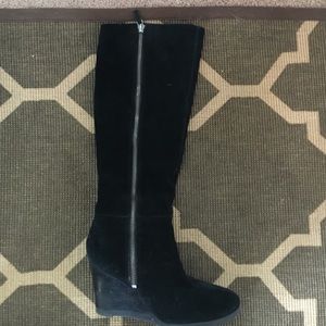 Black suede Franco Sarto wedge boots. Gently used.
