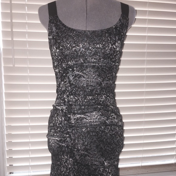 Black and silver body con dress w/ strap details