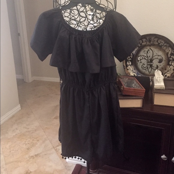 ⏳Last Chance⏳Off Shoulder Romper with Pom Pom Trim - Picture 3 of 3