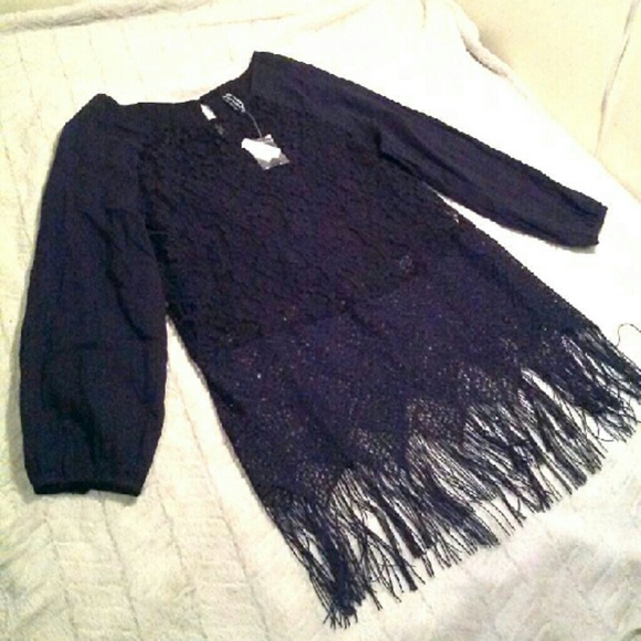 NWT Free People Lace and Fringe Top