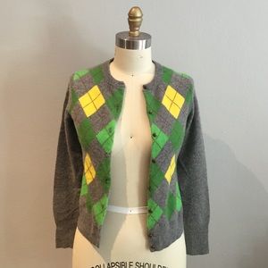 J. Crew Wool Cashmere Argyle Charcoal Cardigan