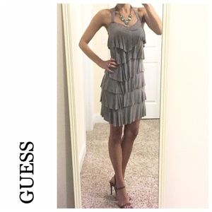 New Guess Tiered Ruffle Halter Dress in Taupe