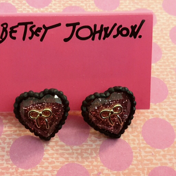 Betsy Johnson Pink Sparkle Heart Earrings