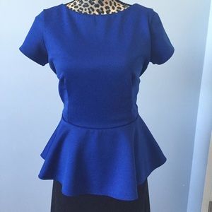 Bisou Bisou cobalt blue blouse with peplum