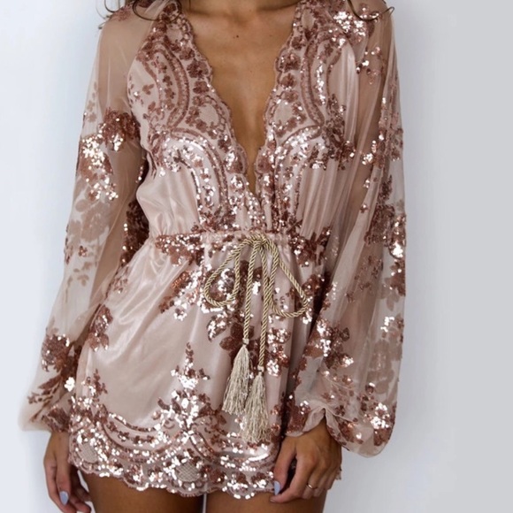Gold sequin romper.