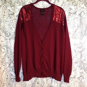 Burgundy Red & Sequin Embellished Cardigan