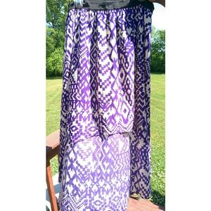 Purple and White Print High Low Skirt