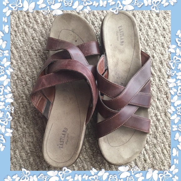 Brown Criss Cross Wedge Sandals