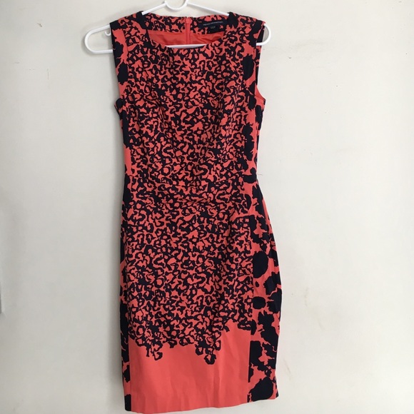 French Connection Orange Fitted Mixpattern Dress