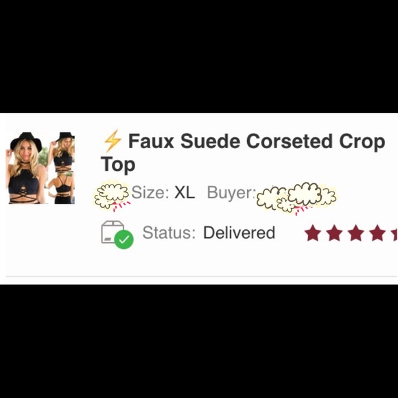 🆕 Black Faux Suede Corseted Wrap Around Crop Top - Picture 4 of 4