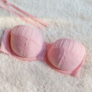 Strapless Convertible Push Up Pink Bra EUC