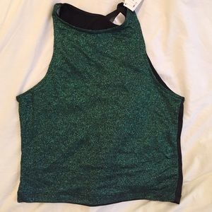 H&M Metallic Emerald Green Crop Top