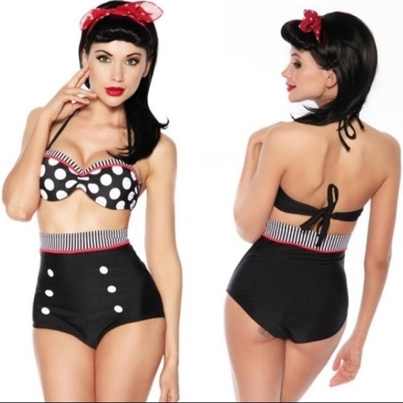 Red,black, & white high waisted bikini