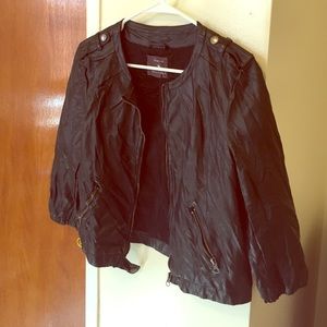 Quarter Sleeve Crop Faux Leather Jacket