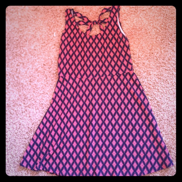 Navy and coral fit and flare dress