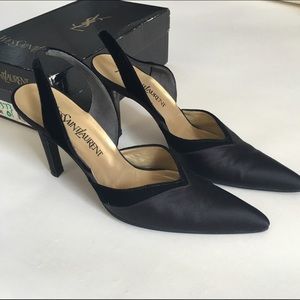 Yves St. Laurent black high heal sling backs