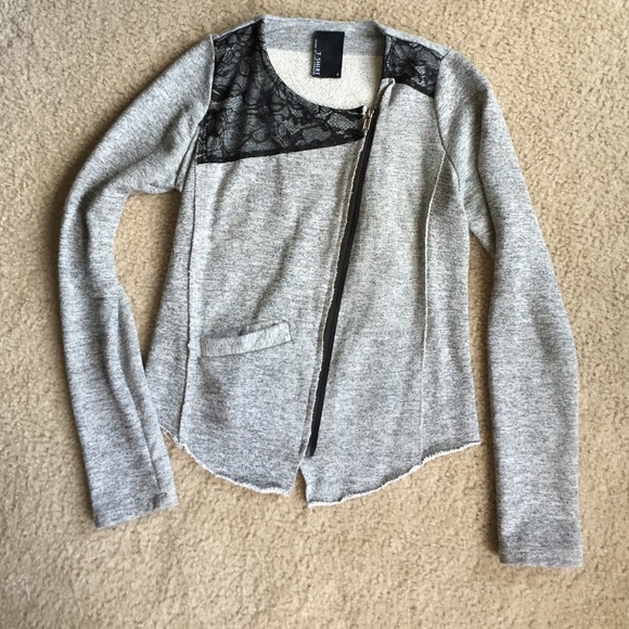 Grey zipper sweater with lace detail