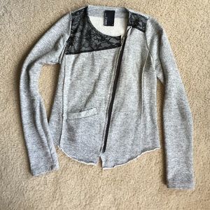Grey zipper sweater with lace detail