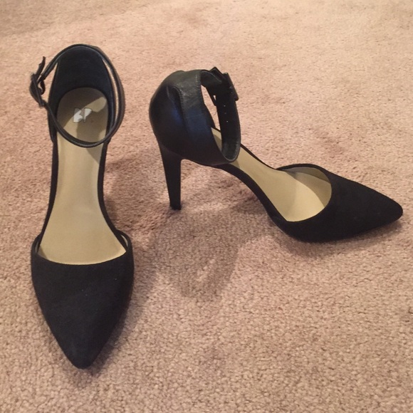 Black suede and leather heels