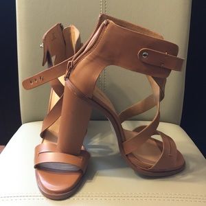 Tan sandal heel.