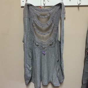 Grey cardigan tank. Has pretty back design. Small