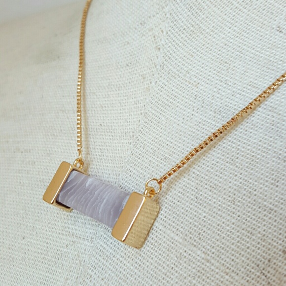 Gray Semi Precious Stone Bar Pendant Necklace - Picture 2 of 3