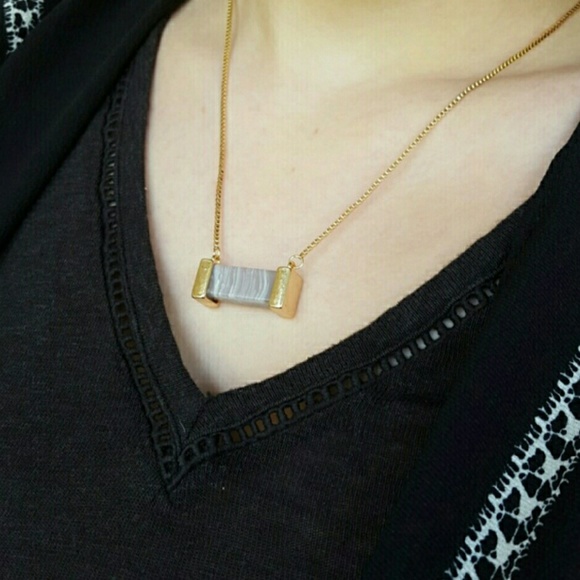 Gray Semi Precious Stone Bar Pendant Necklace - Picture 3 of 3