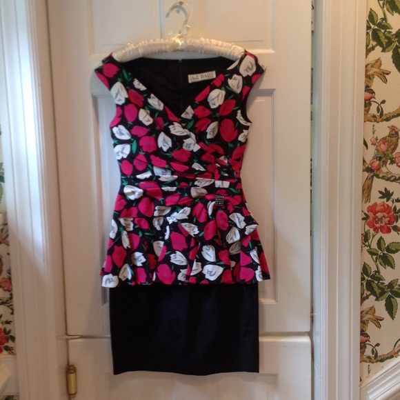 AJ Bari Fucshia/Black Designer Cocktail Dress sz 4