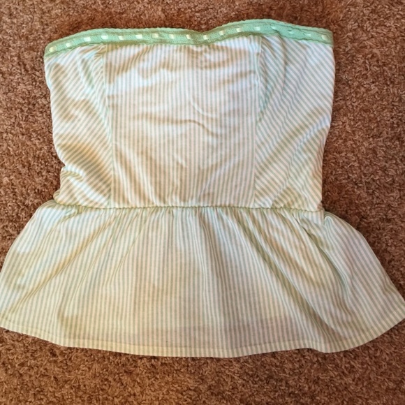 Mint and white striped peplem strapless top