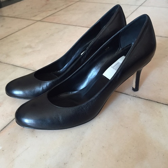 JILDOR Black Leather Pumps, Medium Heel, Sz10