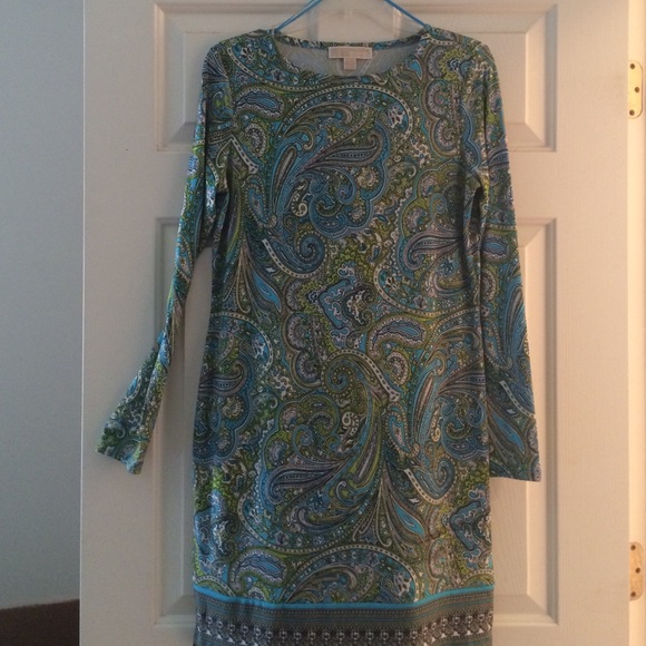 Michael Kors Blue and green paisley shift dress