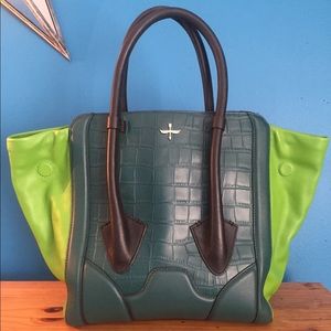 Leather Pour la Victoire Teal/Green Hand Satchel