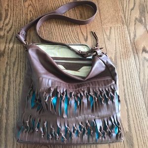 SOLD ‼️ BOHO. BY BIOS Crsbody Lthr w/ turq suede.