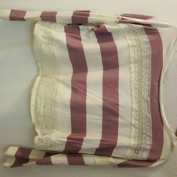 Purple, White, and Lace Striped Long Sleeve Crop - Picture 3 of 3